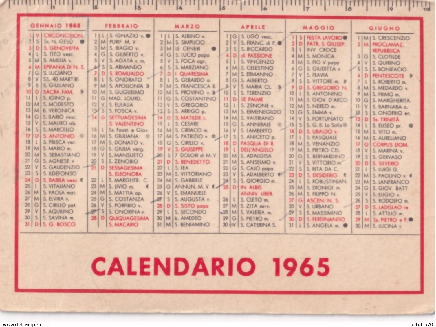 Calendarietto - Anno 1965 - Petit Format : 1961-70