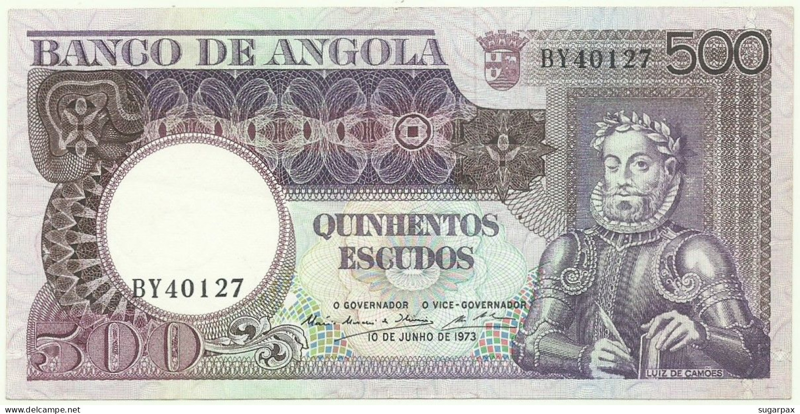 Angola - 500 Escudos - 10.6.1973 - Pick: 107 - Serie BY - Luiz De Camões - PORTUGAL - Angola