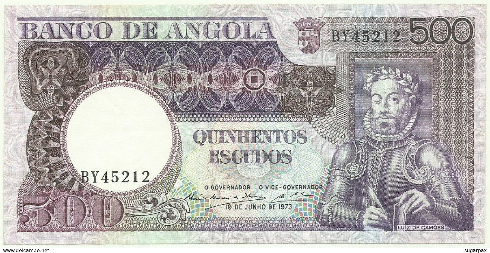 Angola - 500 Escudos - 10.6.1973 - Pick: 107 - Serie BY - Luiz De Camões - PORTUGAL - Angola