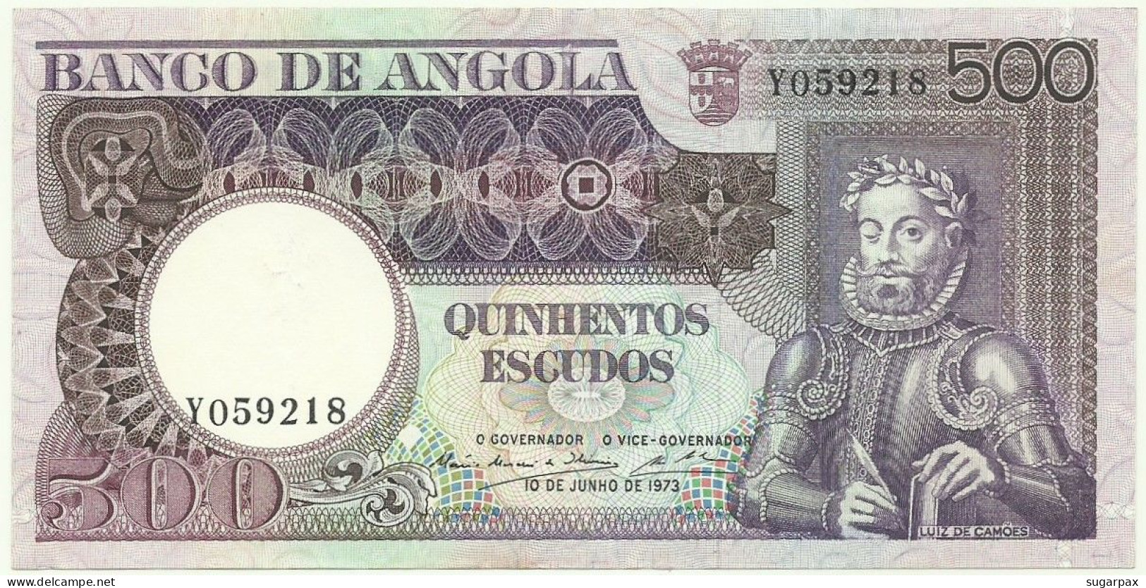 Angola - 500 Escudos - 10.6.1973 - Pick: 107 - Serie YO - Luiz De Camões - PORTUGAL - Angola