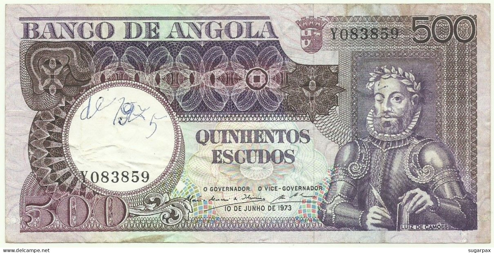 Angola - 500 Escudos - 10.6.1973 - Pick: 107 - Serie YO - Luiz De Camões - PORTUGAL - Angola