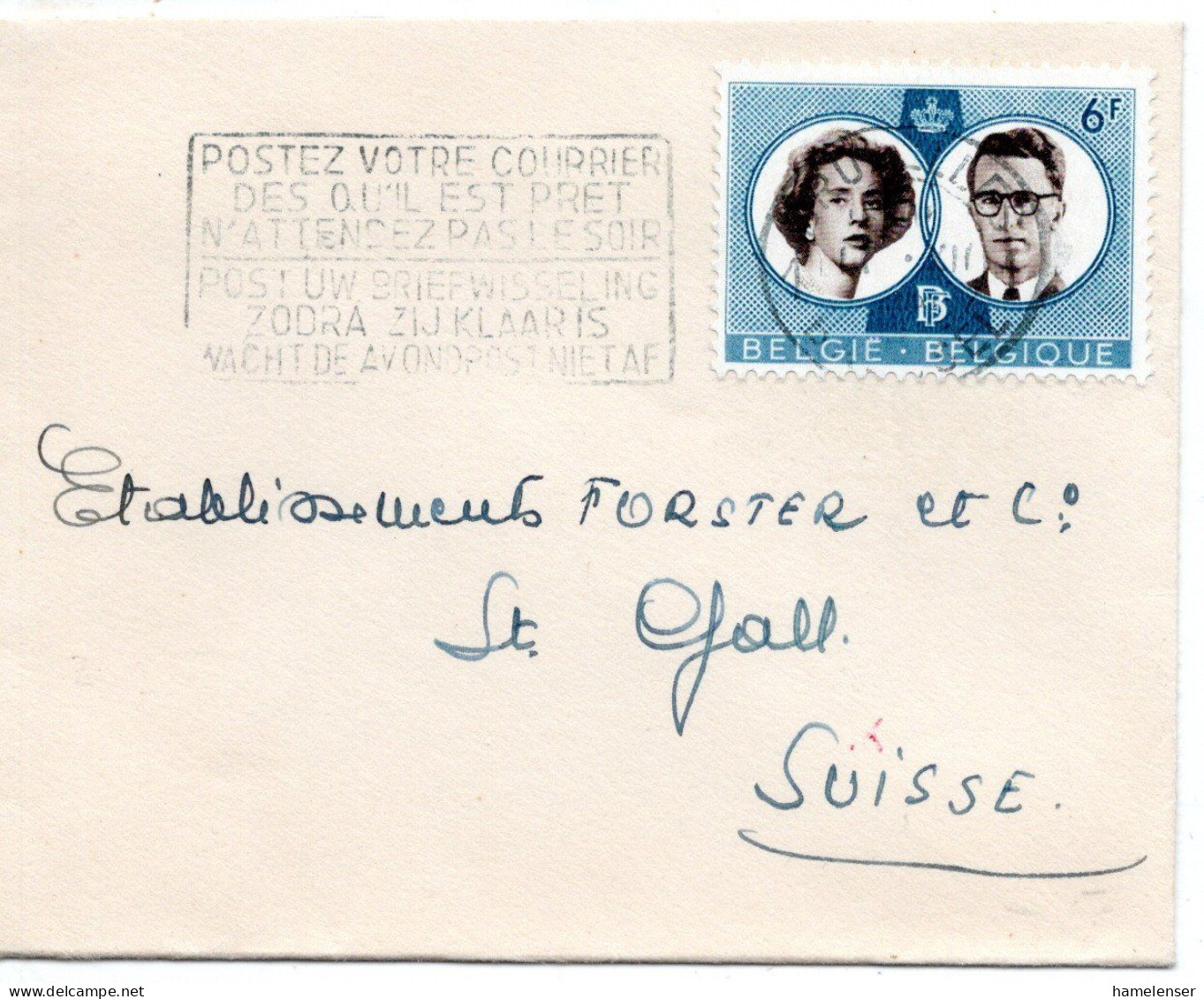 74257 - Belgien - 1960 - 6F Kgl Hochzeit EF A Bf BRUXELLES - ... -> Schweiz - Lettres & Documents