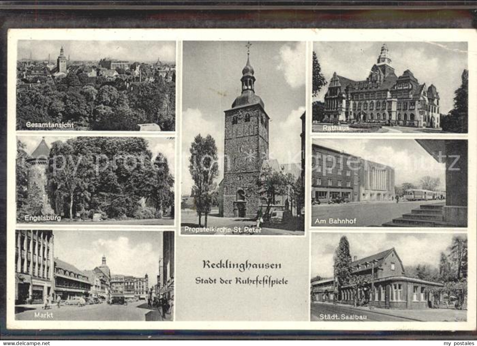 71861987 Recklinghausen Westfalen Rathaus Bahnhof Saalbau Kirche Markt Engelsbur - Recklinghausen
