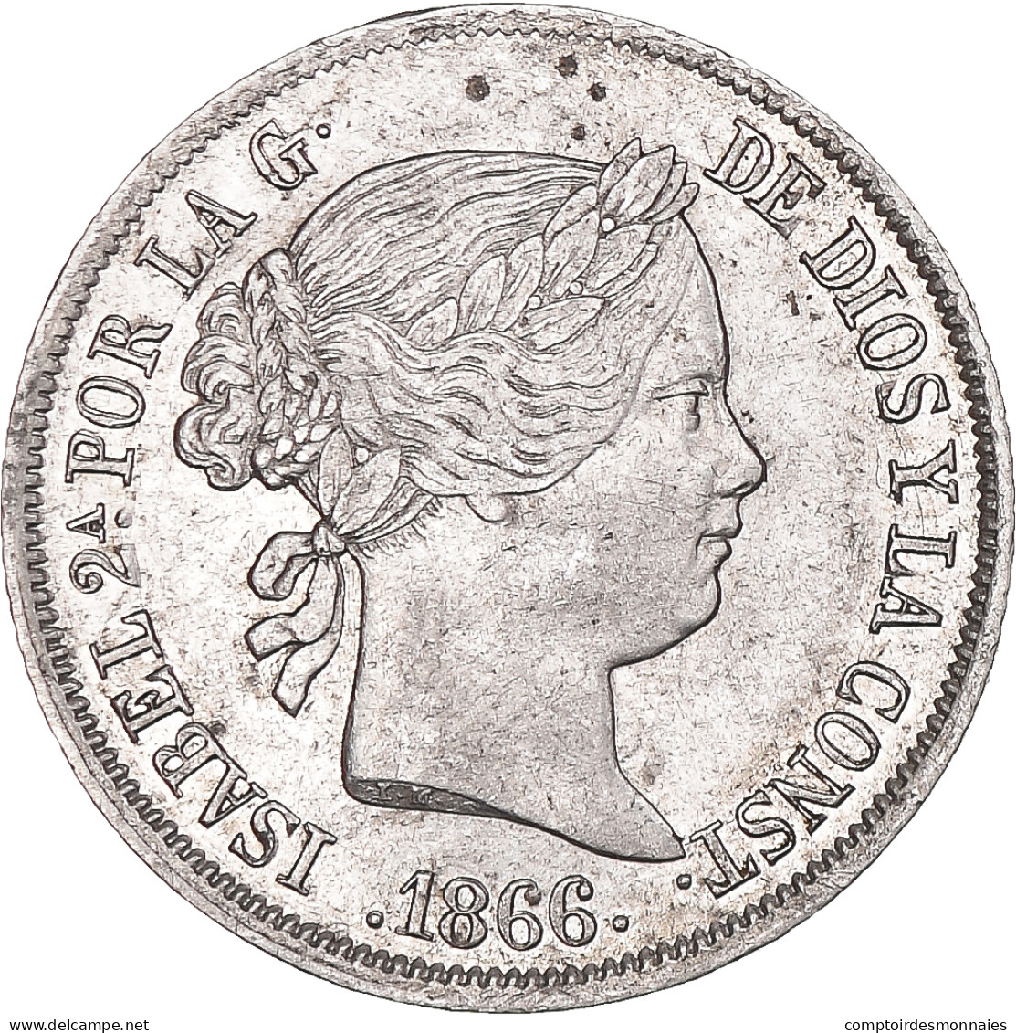 Monnaie, Espagne, Isabel II, 40 Centimos, 1866, Madrid, TTB+, Argent, KM:628.2 - Primi Conii
