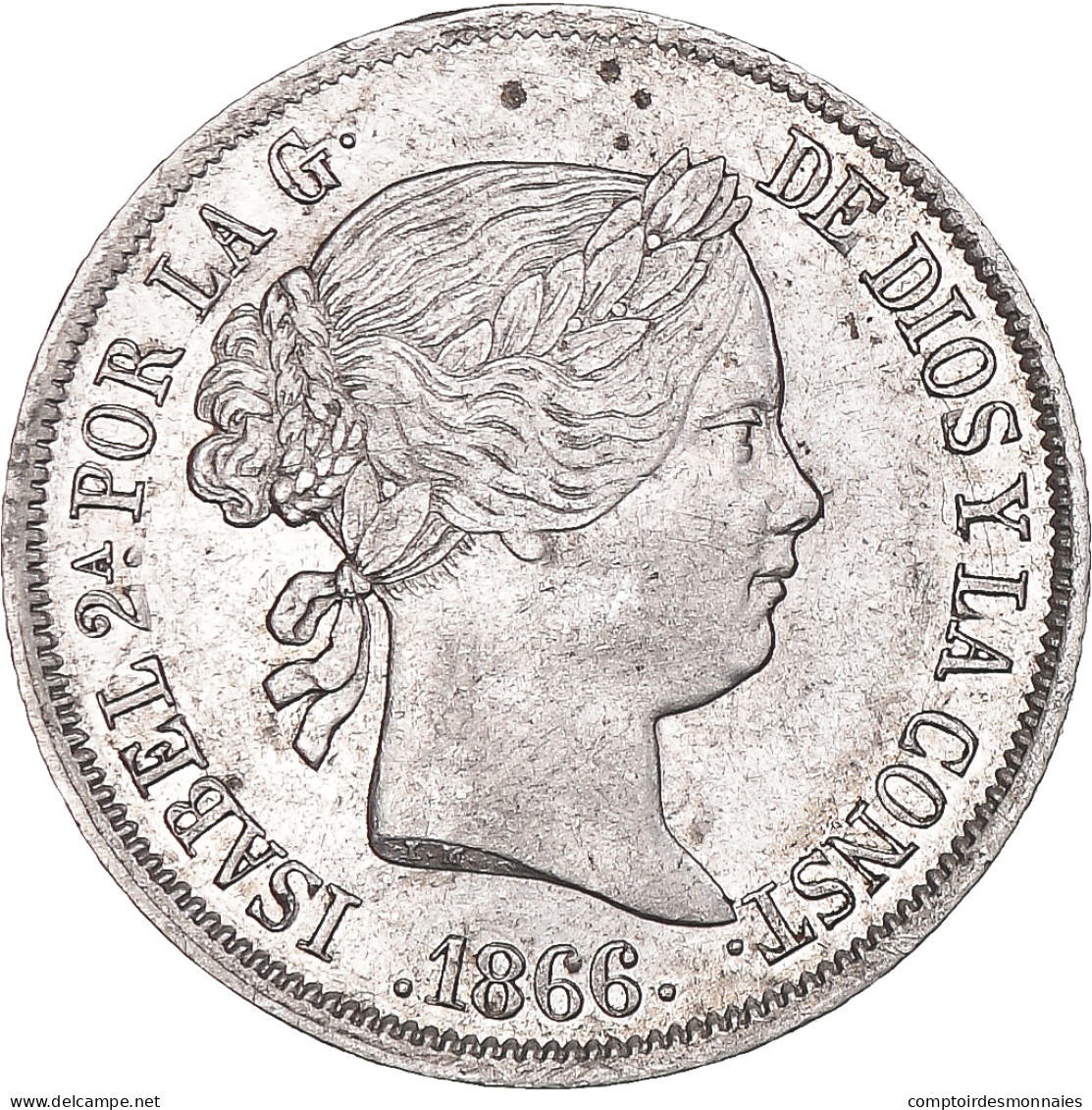 Monnaie, Espagne, Isabel II, 40 Centimos, 1866, Madrid, TTB+, Argent, KM:628.2 - First Minting