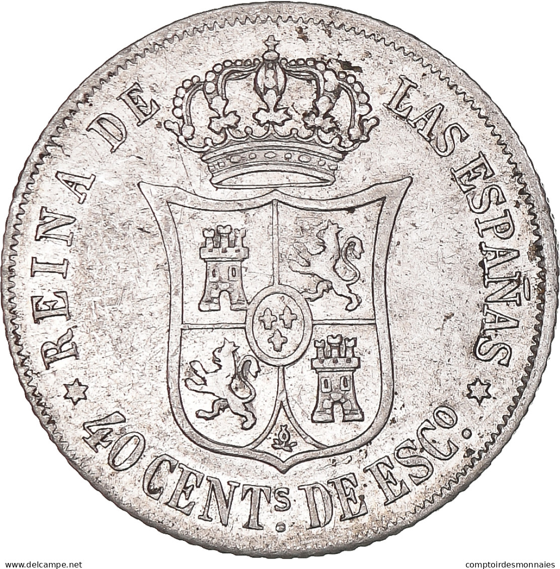 Monnaie, Espagne, Isabel II, 40 Centimos, 1866, Madrid, TTB+, Argent, KM:628.2 - Primi Conii