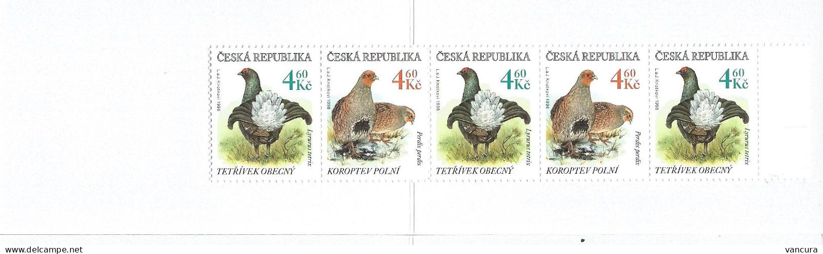 Booklet 180 - 179 Czech Republic Protected Birds 1998 Black Grouse Partridge - Gallinacées & Faisans