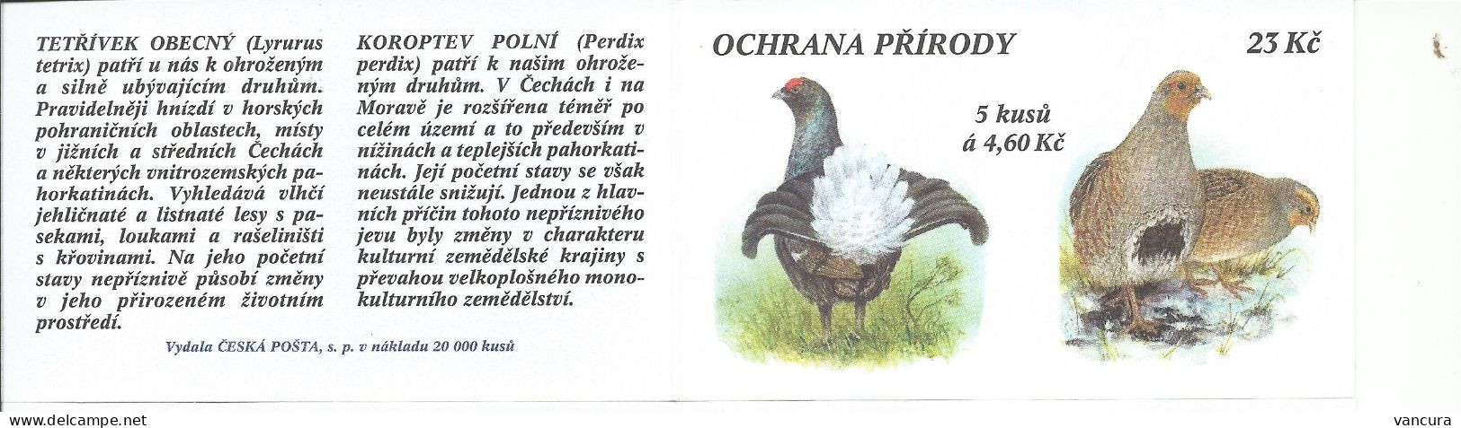 Booklet 180 - 179 Czech Republic Protected Birds 1998 Black Grouse Partridge - Hoendervogels & Fazanten