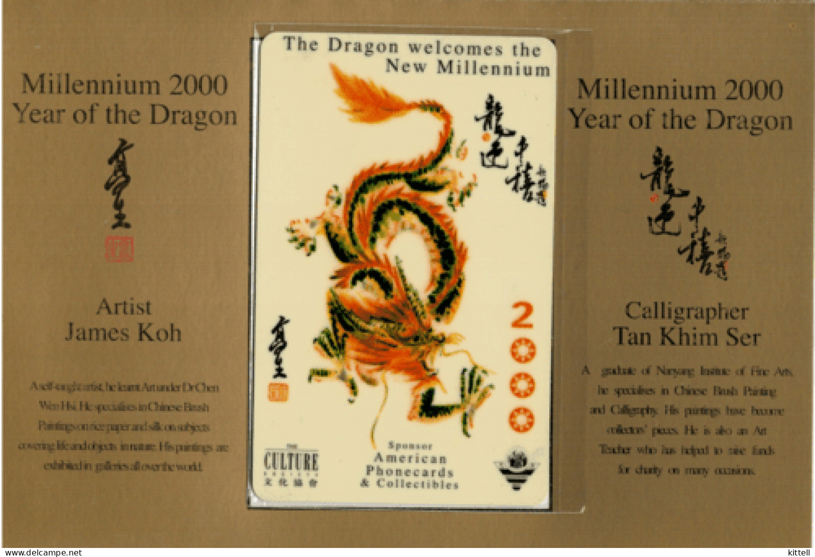 Singapore Old Phonecard I2U Global Calling Card Millennium Dragon Mint Unused - Singapour