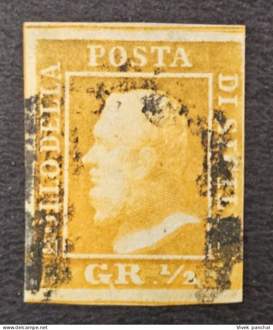 1859 Italy State Sicily VERY RARE 1/2g Olive Yellow With Certificate XF/VF SA#1b - Sicily