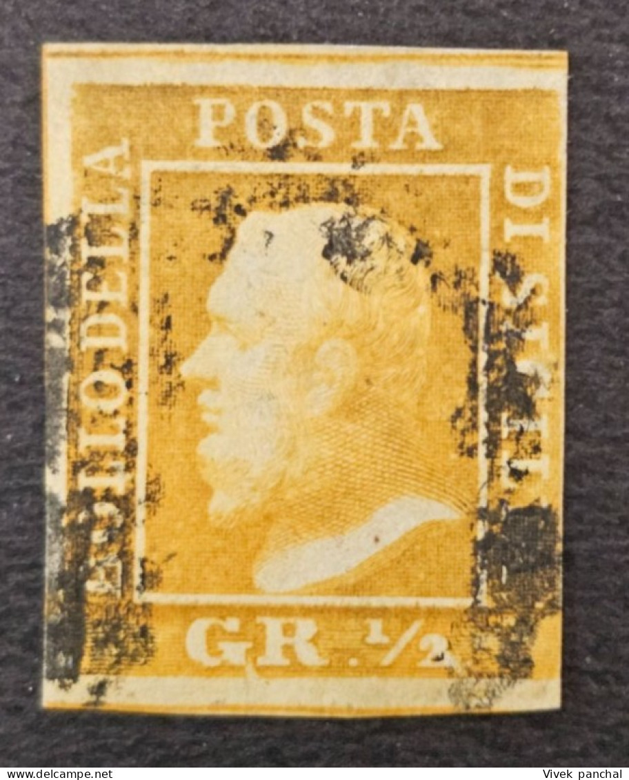 1859 Italy State Sicily VERY RARE 1/2g Olive Yellow With Certificate XF/VF SA#1b - Sicilia