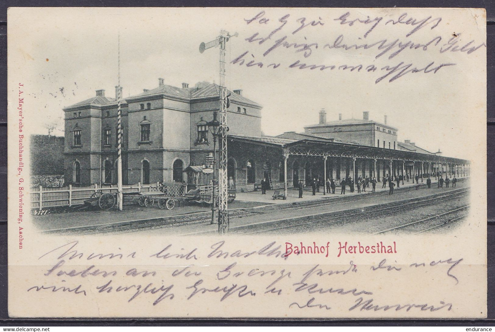 CP Postkarte "Bahnhof Herbesthal" Affr. 5pf Càd Ambulant "CÖLN (RHEIN)-VERVIERS /BAHNPOST /13-9-1899" Pour KONIGSLUTTER - Ambulanti