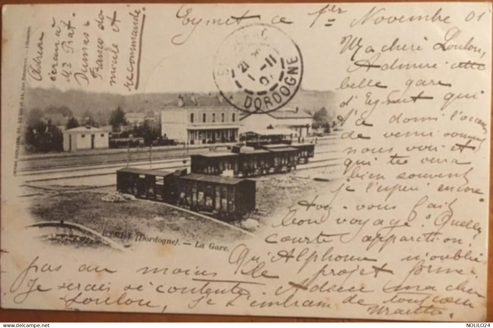 Cpa Nuage 24 Dordogne Eymet La Gare, Wagons, éd Guillier (texte Imprimé Penché), Dos Simple, écrite En 1901 - Eymet