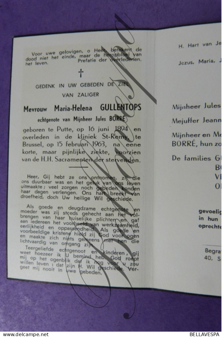 Maria GULLENTOPS Echt J.Borré -Putte 1894-1963 - Décès
