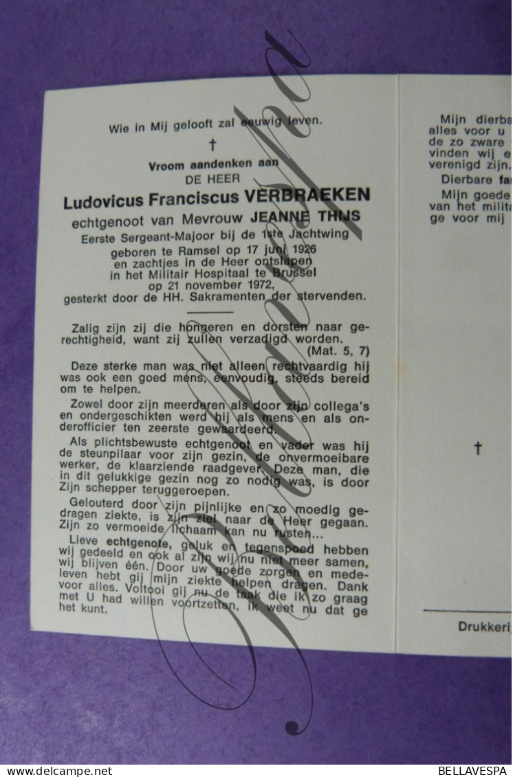 Ludovicus VERBREAKEN Echt J.Thijs Sergeant-Majoor 1 Ste  Jachtwing-Ramsel 1926-1972 - Décès
