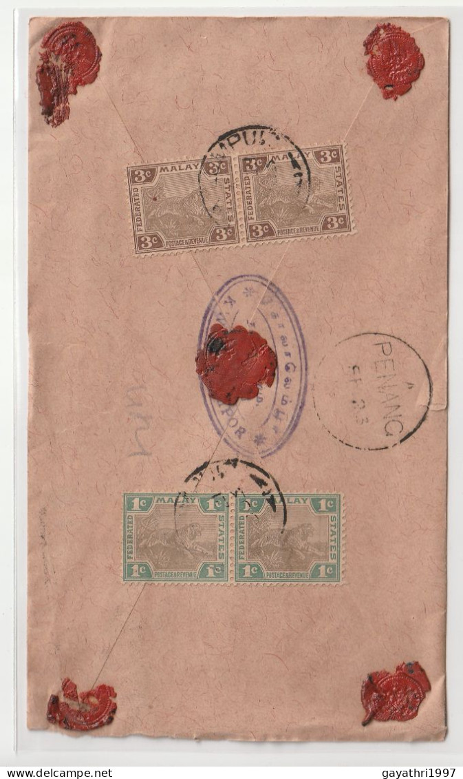 Malaya Federated Malay States Multiple Stamps On Cover With  Registered Cover From Kwalalumpur To  Penang (ss22) - Federated Malay States