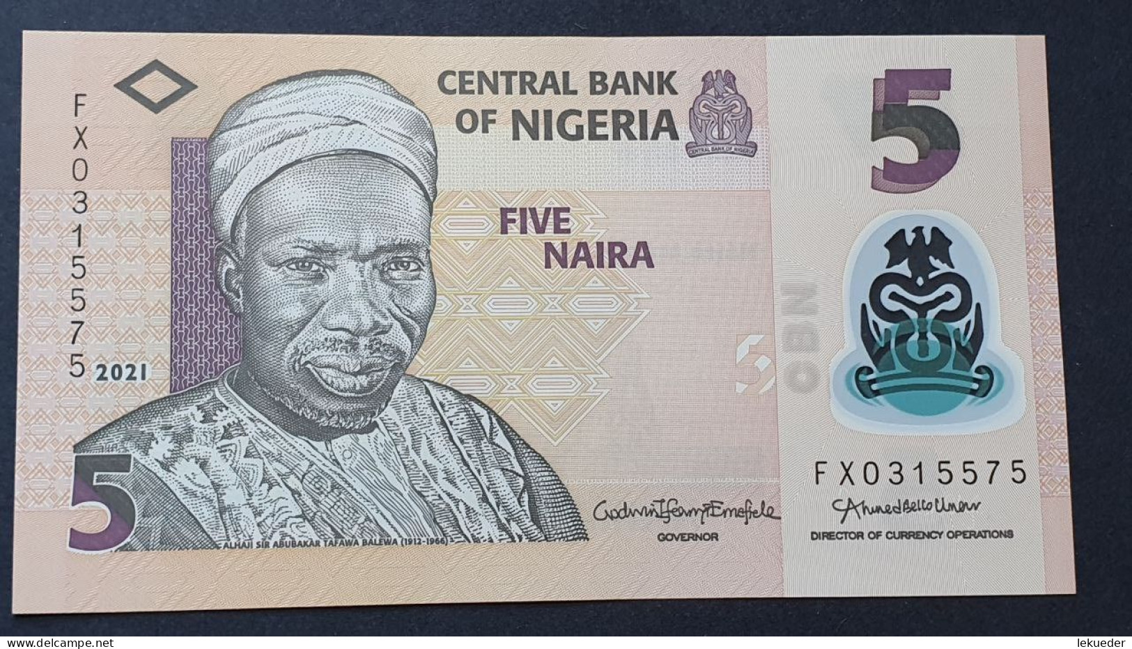 Billete De Banco De NIGERIA - 5 Naira (Polímero), 2022  Sin Cursar - Nigeria