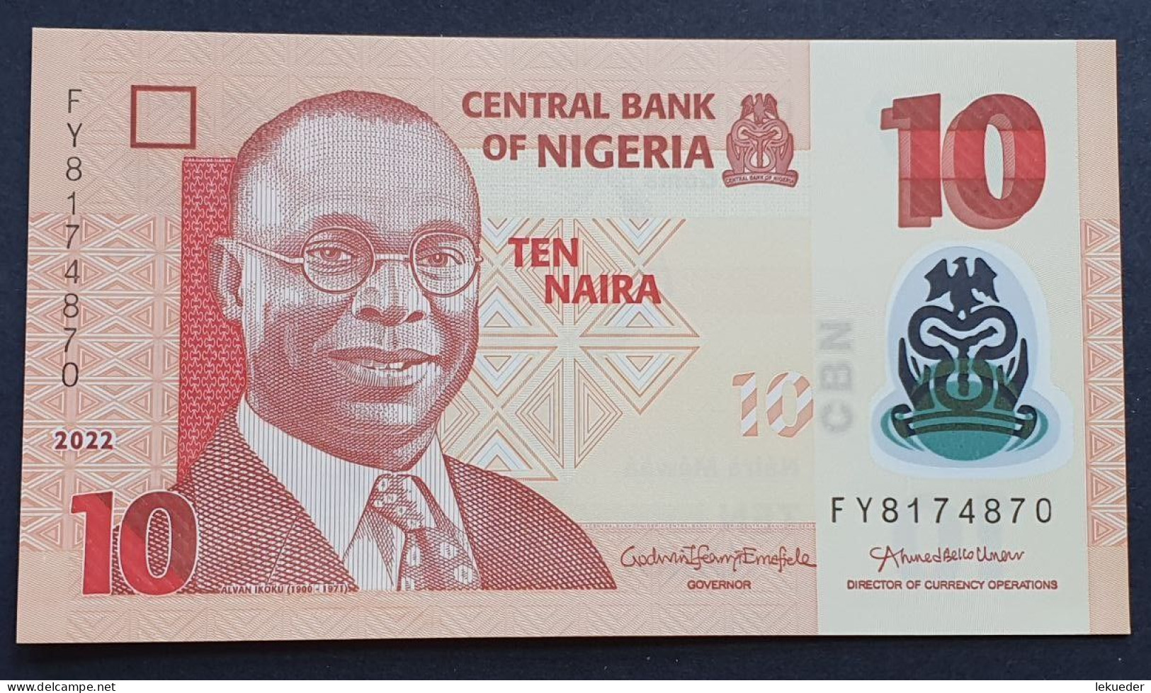 Billete De Banco De NIGERIA - 10 Naira (Polímero), 2022  Sin Cursar - Nigeria