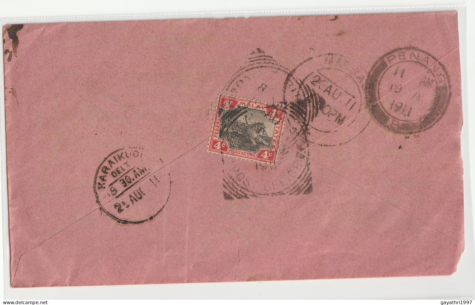 Malaya Federated Malay States Stamps On Cover With Registered  From Bagan Sarai To India With Square Cancellation (ss24) - Federated Malay States