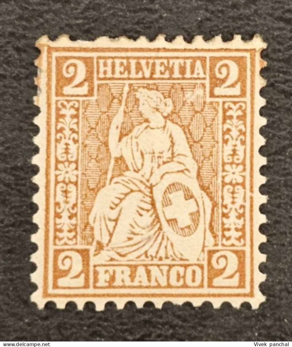 1867 Switzerland 2c Red Brown Seated Helvetia - Unused Stamps