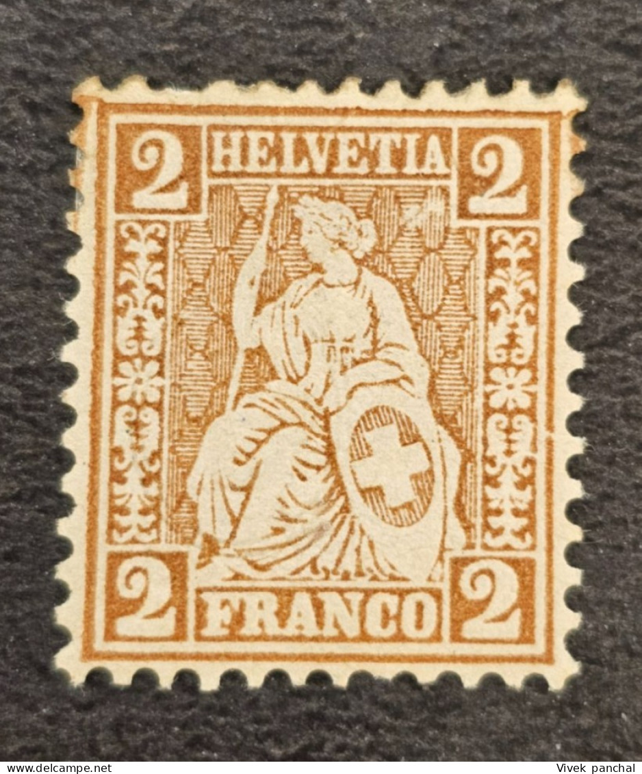 1867 Switzerland 2c Red Brown Seated Helvetia - Unused Stamps