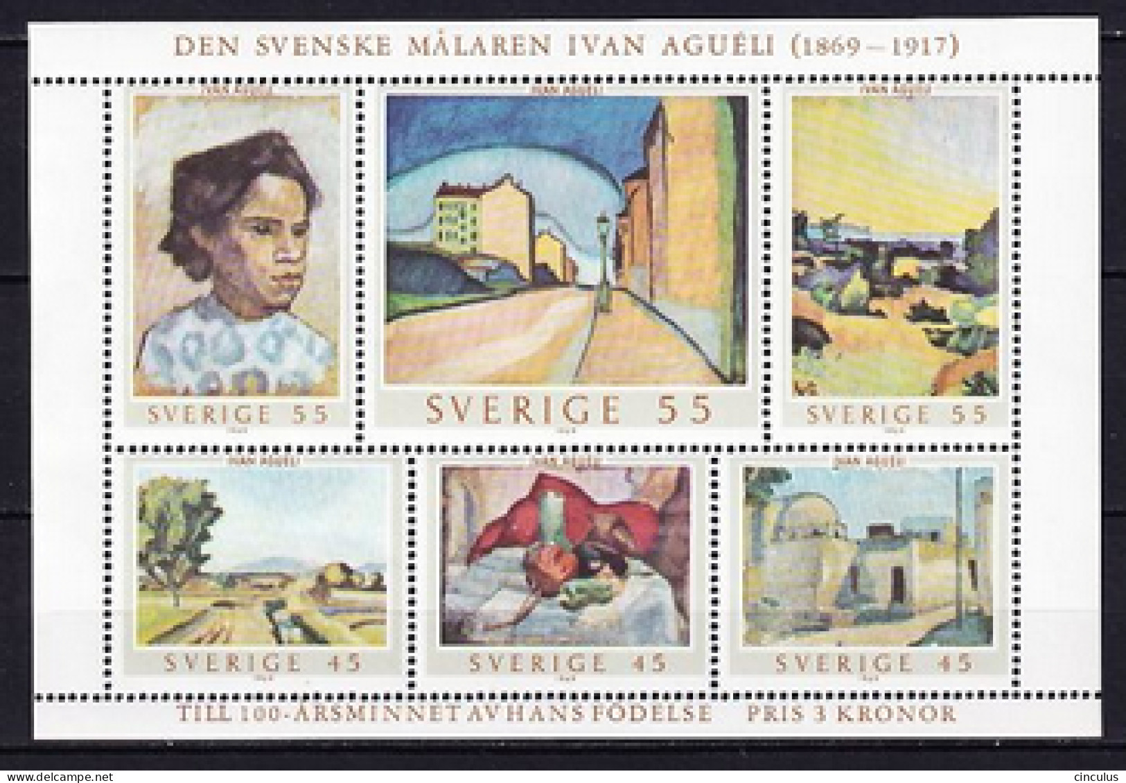 1969. Sweden. Ivan Aguéli. MNH. Mi. Nr. 638-43 (Bl.1) - Nuevos