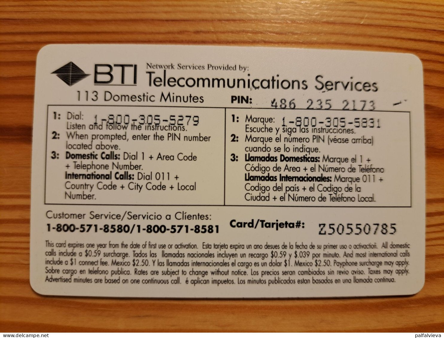 Prepaid Phonecard USA, BTI Telecommunications Services - Andere & Zonder Classificatie