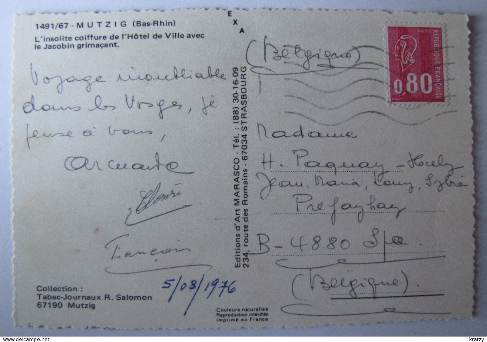FRANCE - BAS RHIN - MUTZIG - La Coiffure De L'Hôtel De Ville Avec Le Jacobin Grimaçant - 1976 - Mutzig