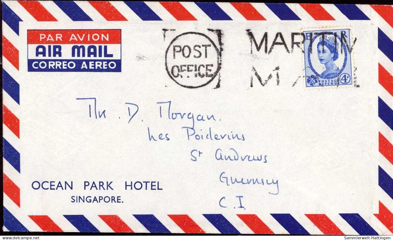 603709 | Brit. Fieldpost ?, Maritim Mail To Guernsey, English Stamp Used In Singapore  | - Singapur (...-1959)