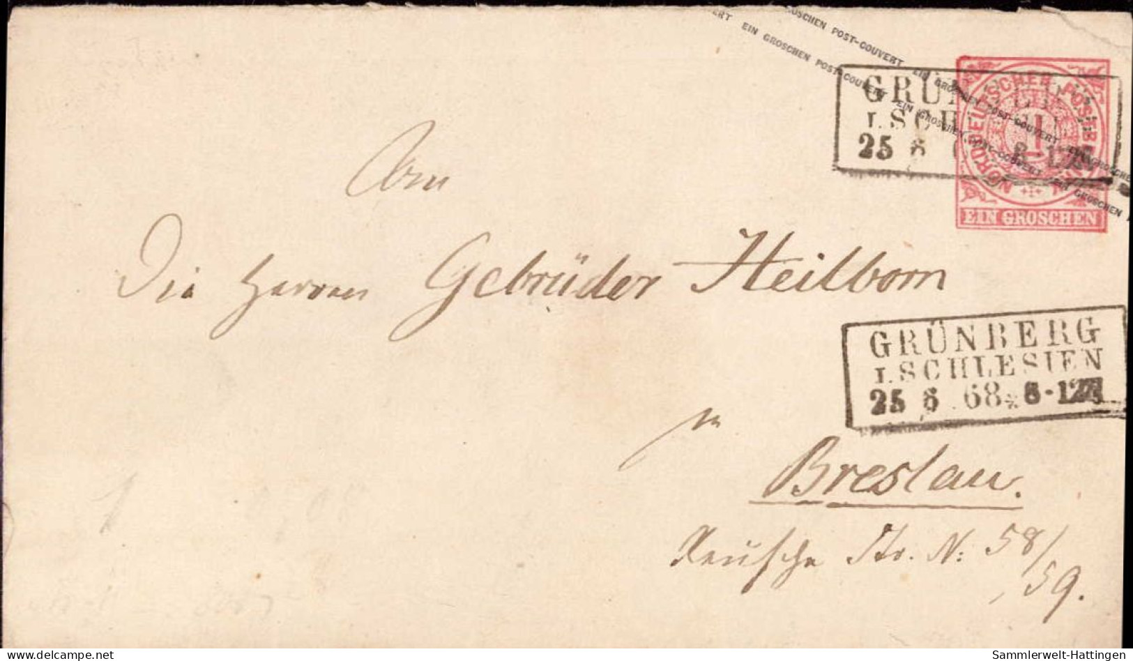 603706 | Schlesien, Ganzsache An Die Firma Gebrüder Heilborn, Judaica | Grünberg, (Kreis Grünberg N.Schl.), Breslau - Entiers Postaux