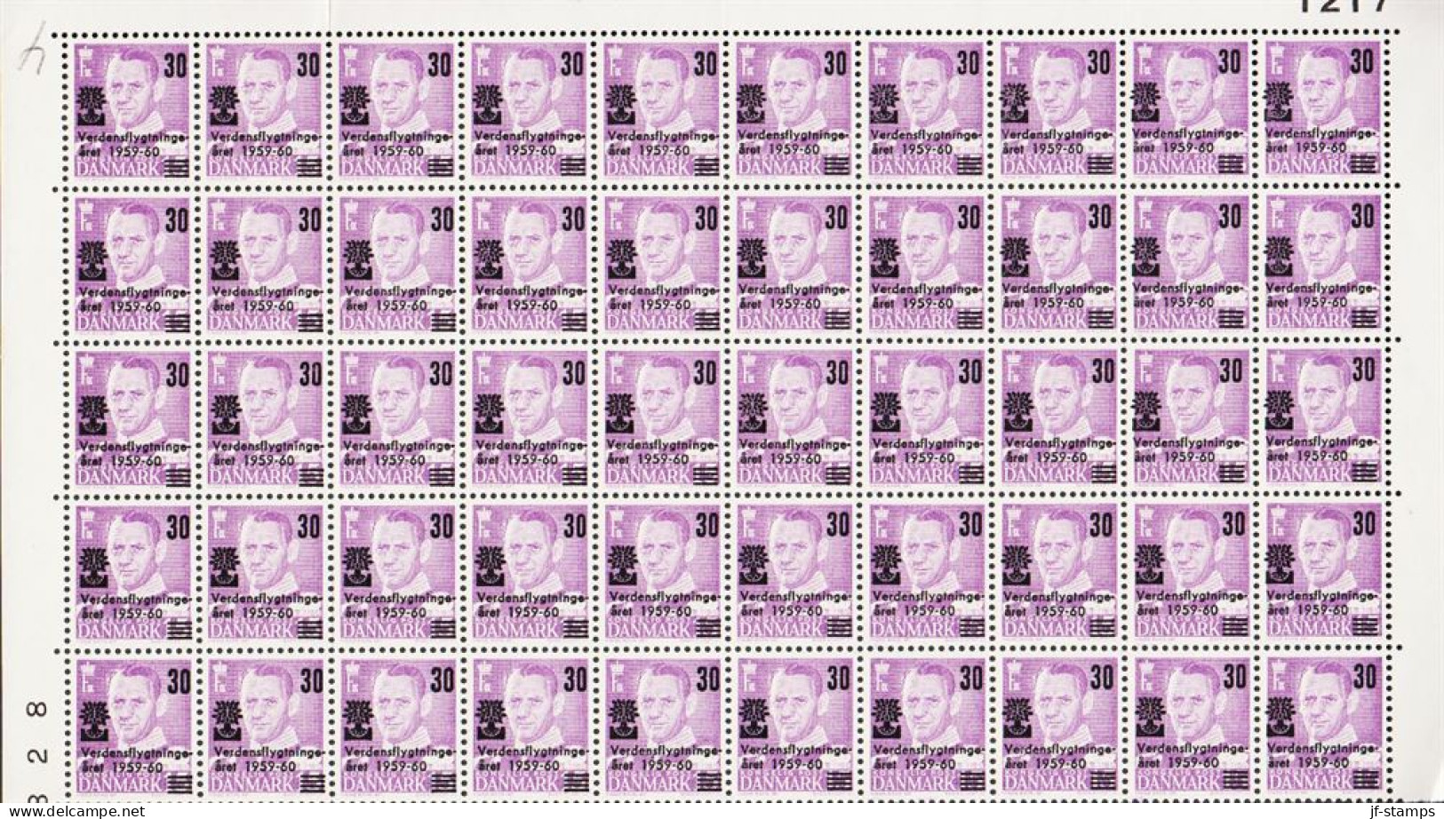 1960. DANMARK. Verdensflygtninge- året 1959–60 Overprint On 50-block Frederik IX 15 øre Never... (Michel 377) - JF541639 - Storia Postale