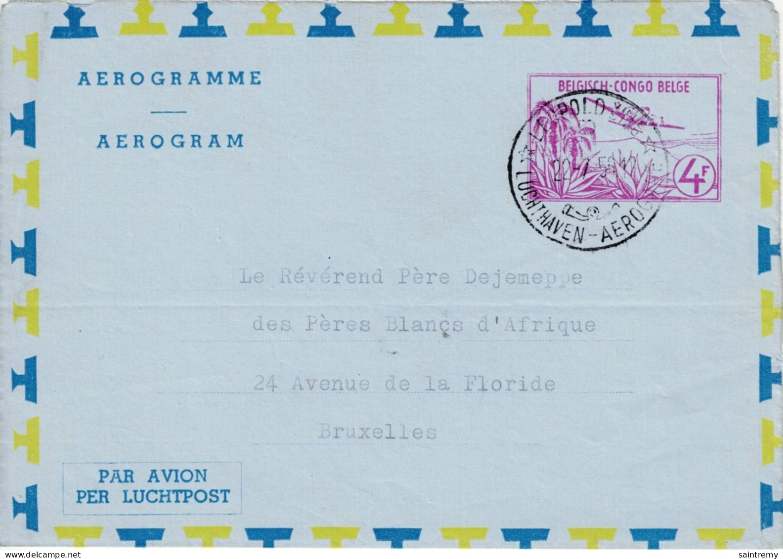 Aérogramme 4 Frs Oblitéré De Léopoldville Aéroport Vers La Belgique (J1) - Enteros Postales