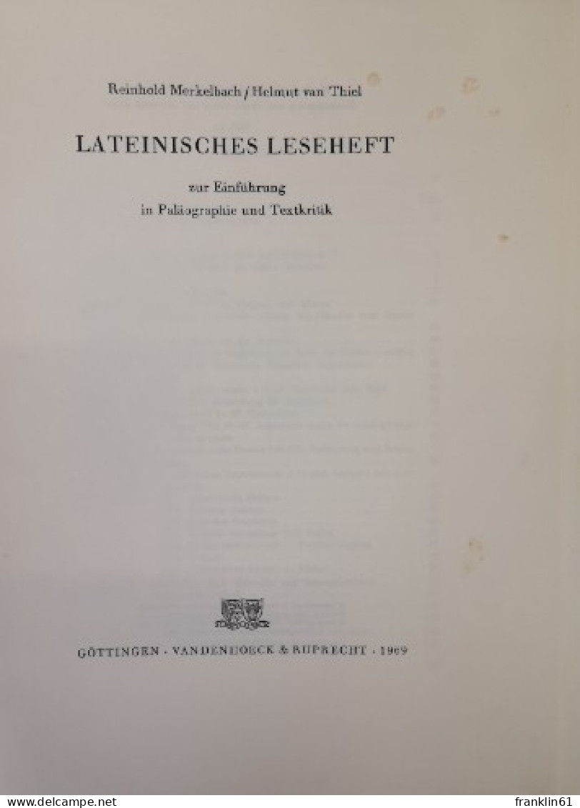 Lateinisches Leseheft Zur Einführung In Paläographie Und Textkritik. - 4. Neuzeit (1789-1914)