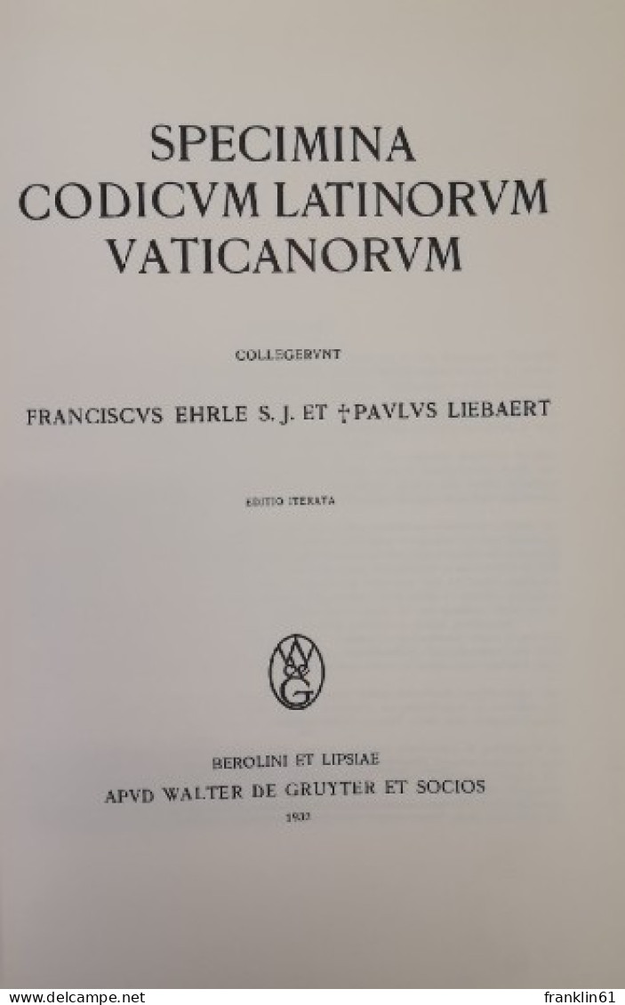 Specimina Codicum Latinorum Vaticanorum. - Sonstige & Ohne Zuordnung