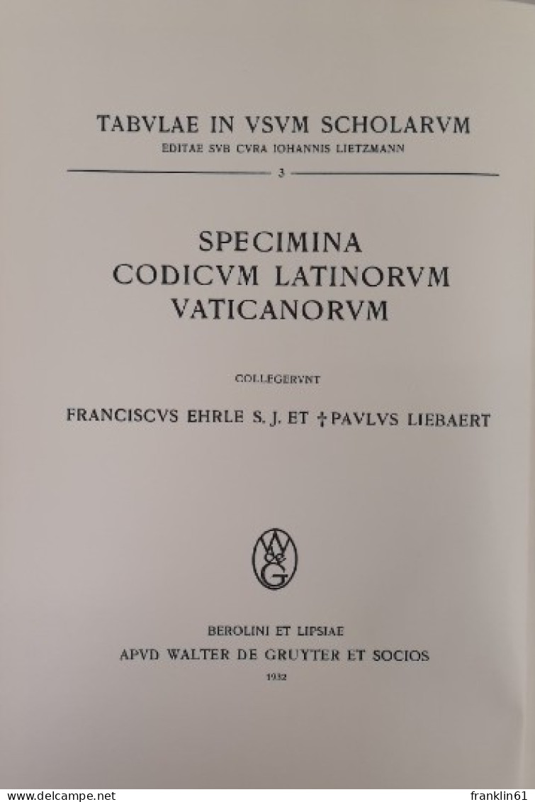 Specimina Codicum Latinorum Vaticanorum. - Other & Unclassified