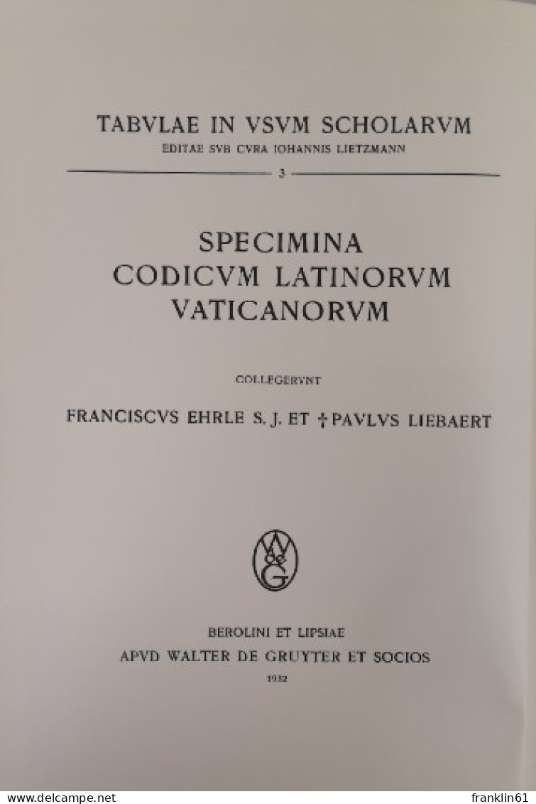 Specimina Codicum Latinorum Vaticanorum. - Altri & Non Classificati