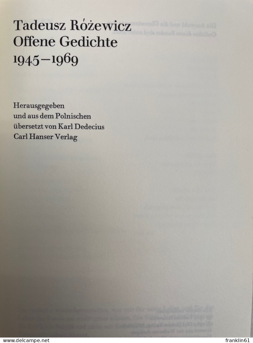 Offene Gedichte : 1945 - 1969. - Poesia