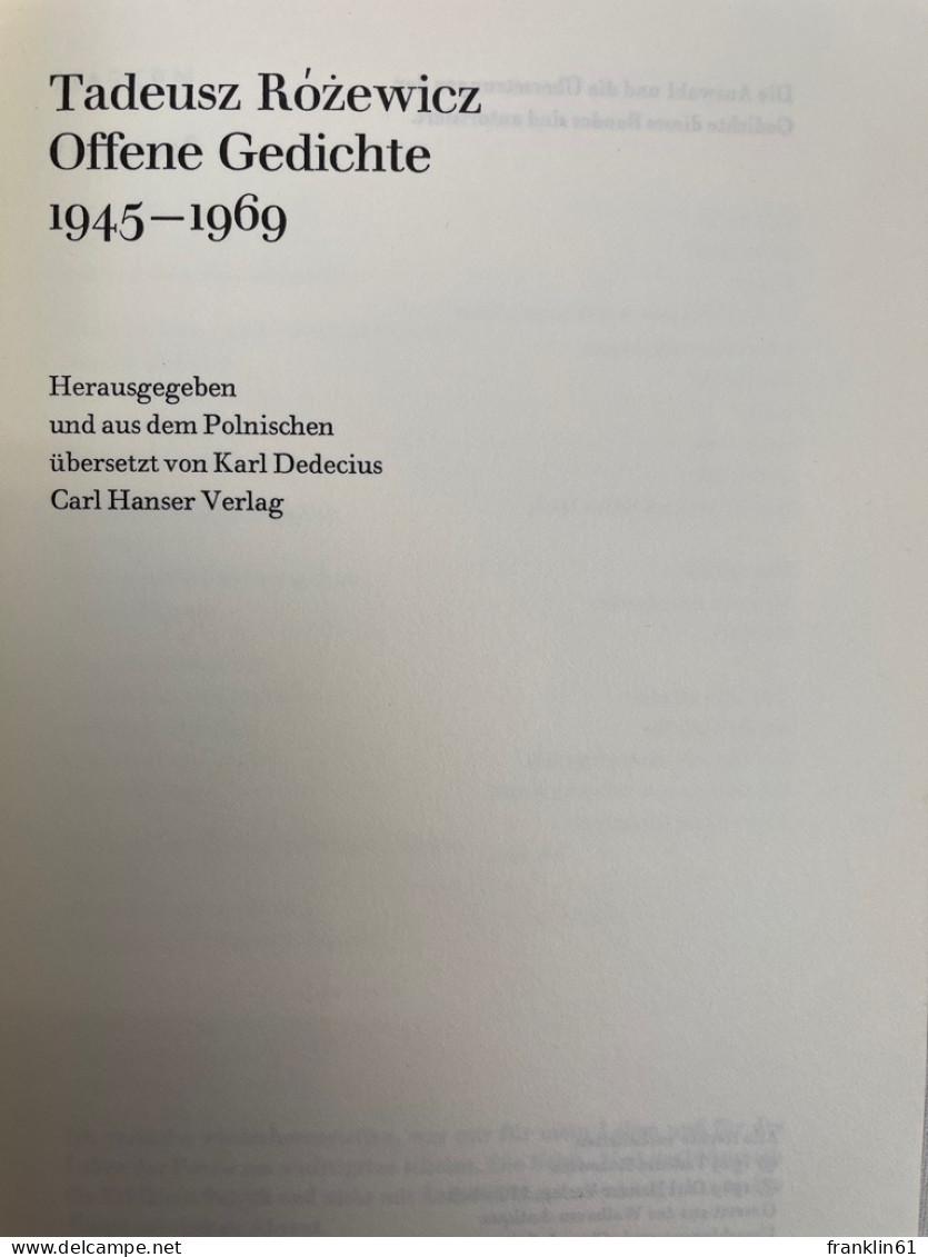 Offene Gedichte : 1945 - 1969. - Poésie & Essais