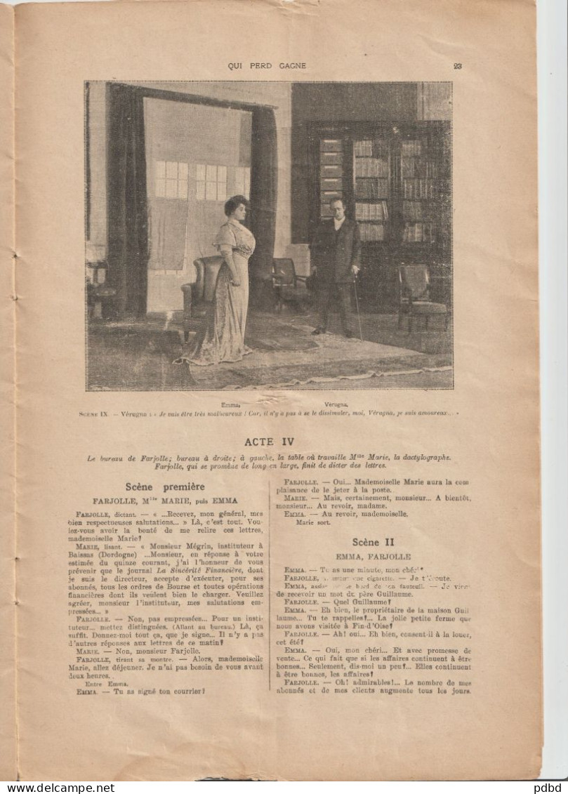 Livret. Qui Perd Gagne . Pièce Pierre Veber . 32 Pages .  Alfred Camus . - Theatre