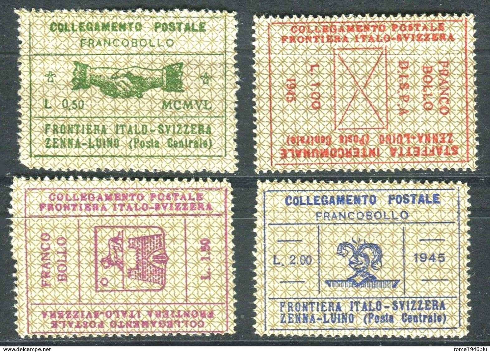 SVIZZERA ITALIA 1945 COLLEGAMENTO POSTALE FRONTIERA ZENNA LUINO 4 VALORI ** MNH - Ungebraucht