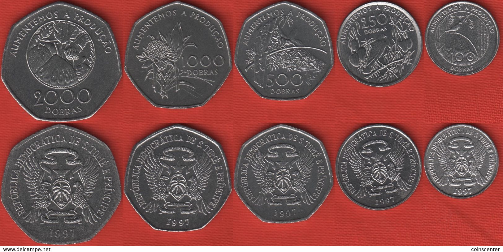 Sao Tome And Principe Set Of 5 Coins: 100 - 2000 Dobras 1997 "FAO" UNC - Sao Tomé E Principe