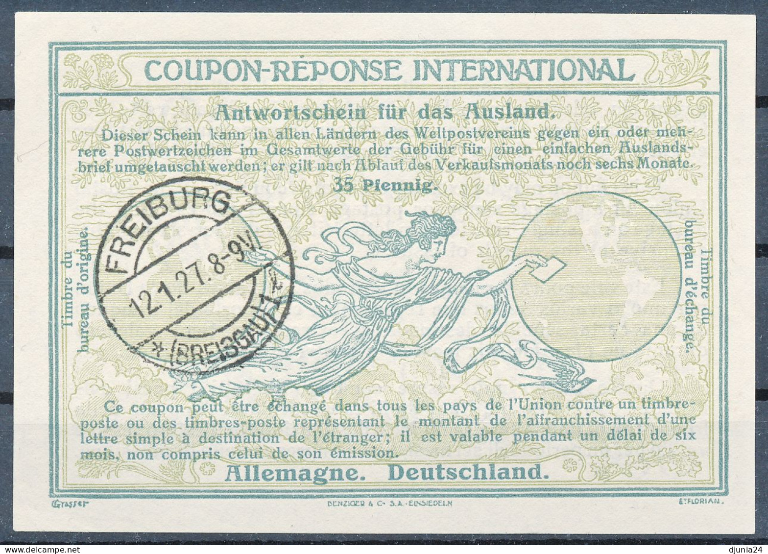 BF0274 / DR -  FREIBURG  - 1927 - Type Ro8  -  35 Pfennig.  - Reply Coupon Reponse - Altri & Non Classificati