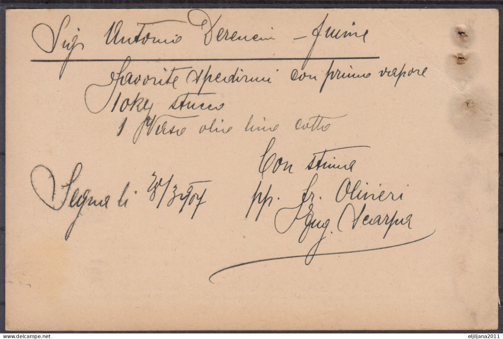⁕ Hungary 1907 ⁕ ZENGG / SENJ - FIUME, Derencin - Levelező-lap, Magyar Kir. Posta 5 Filler ⁕ Postal Stationery #1 - Ganzsachen
