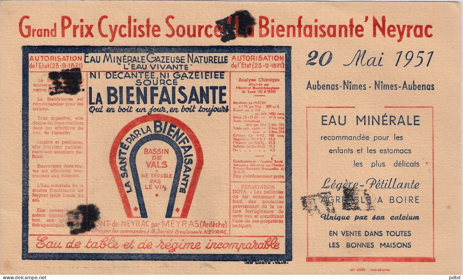 Buvards ( X2 Identiques ) .GP Cycliste . La Bienfaisante Du 20 Mai 1951 . Neyrac . - Sports