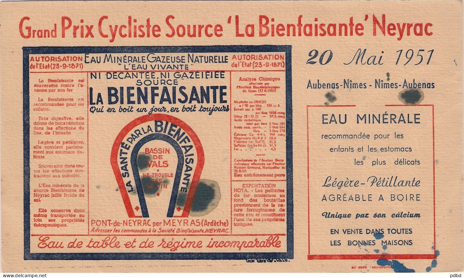 Buvards ( X2 Identiques ) .GP Cycliste . La Bienfaisante Du 20 Mai 1951 . Neyrac . - Sports