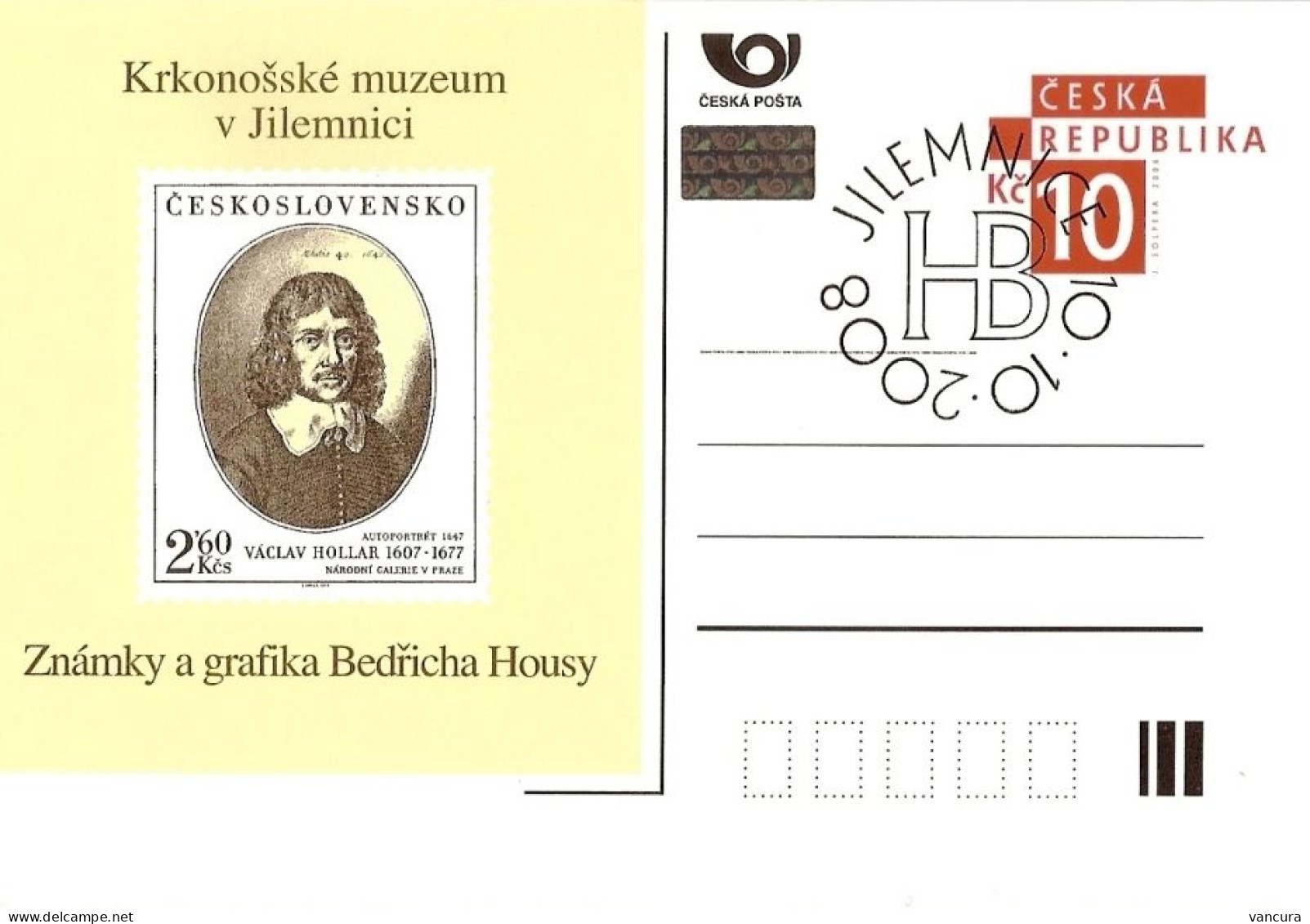 CDV B Czech Republic Stamps And Drawings Of Bedrich Housa - Self-Portrait Of Vaclav Hollar 2008 - Gravuren