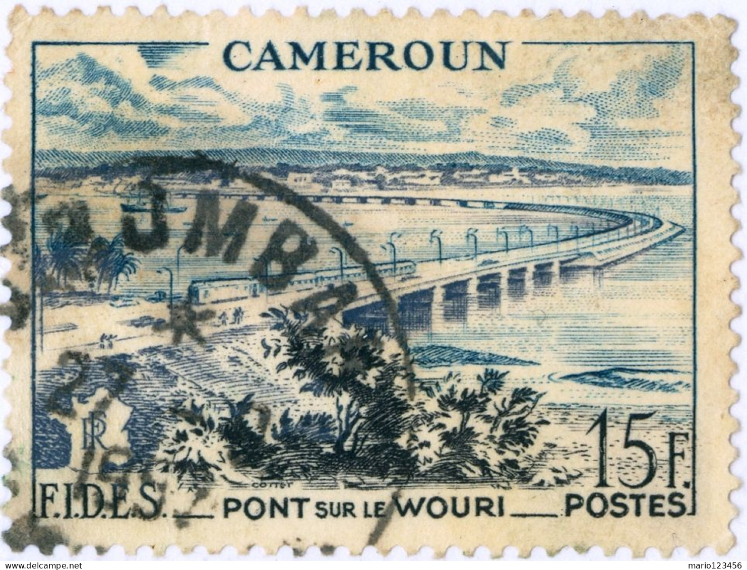 CAMERUN, CAMEROUN, F.I.D.E.S., FERROVIE, 15 Fr., 1956, FRANCOBOLLI USATI Mi:CM 313, Scott:CM 327, Yt:CM 301 - Usados