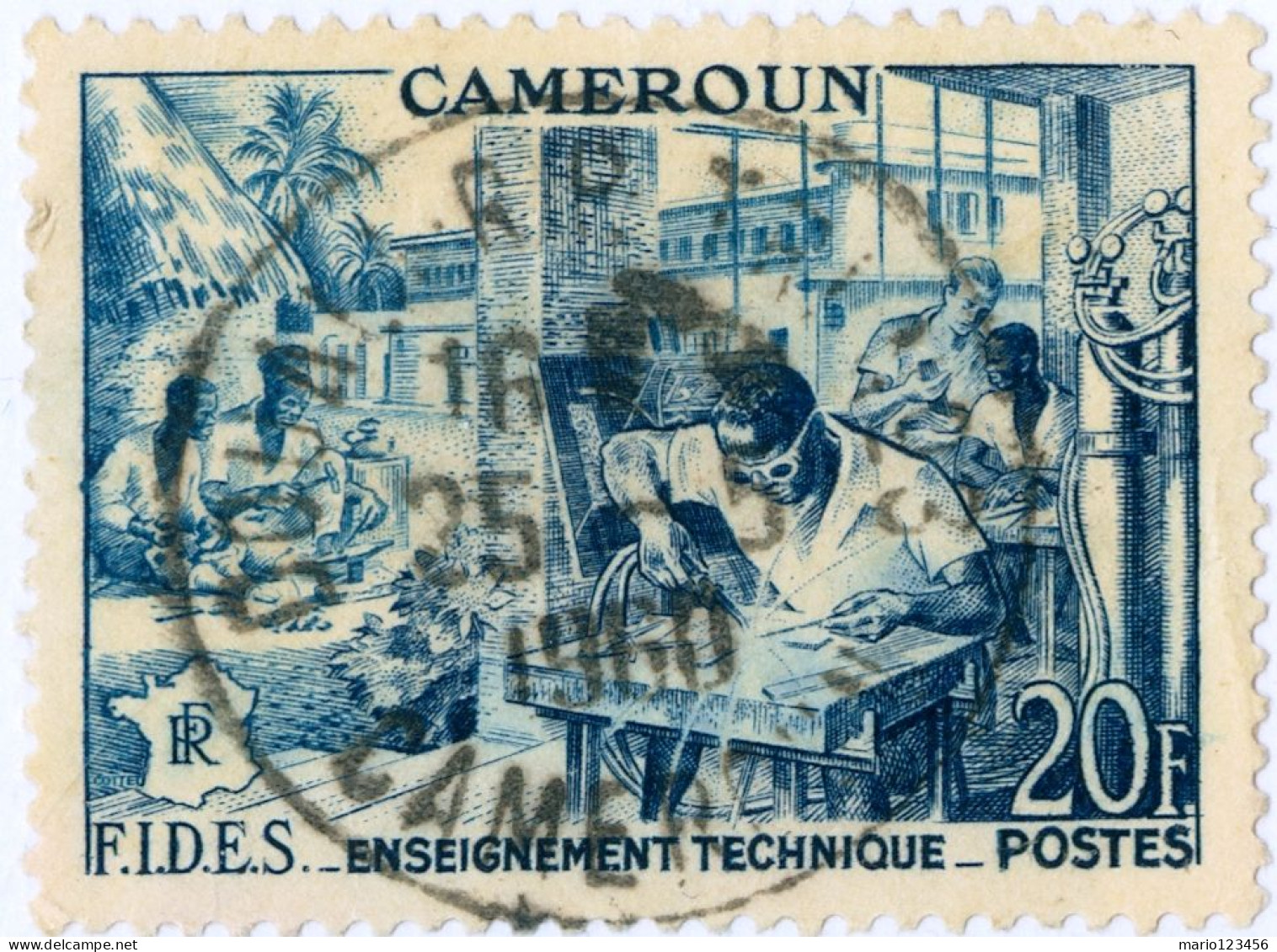 CAMERUN, CAMEROUN, F.I.D.E.S., EDUCAZIONE TECNICA, 20 Fr, 1956, FRANCOBOLLI USATI Mi:CM 314, Scott:CM 328, Yt:CM 302 - Used Stamps