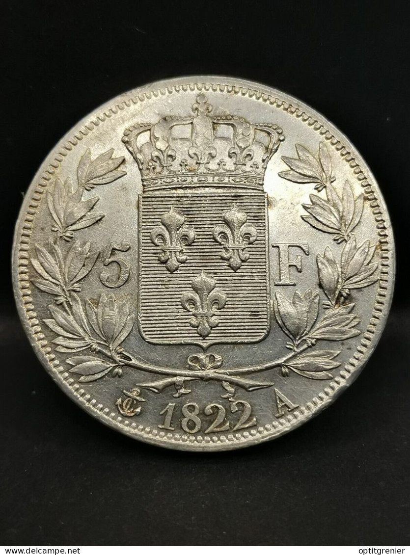 5 FRANCS ARGENT 1822 A PARIS LOUIS XVIII TETE NUE / FRANCE SILVER - 5 Francs