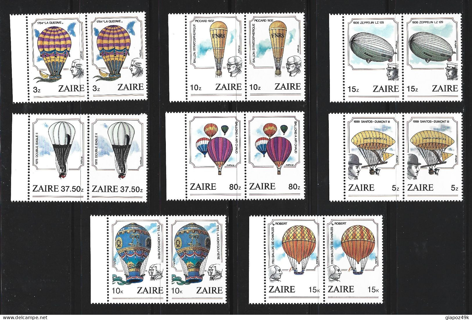 ● ZAIRE 1984 ֍ Zeppelin ● Ballons ● Mongolfiere ֍ N. ? ** X 2 ● Serie Completa ● Cat. ? € ● Lotto C33 ● - Neufs